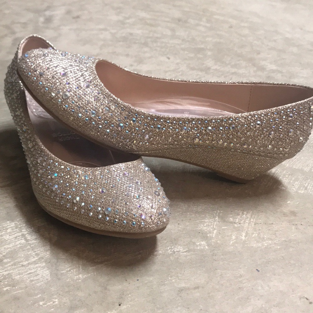 Gold Rhinestone Low Wedge